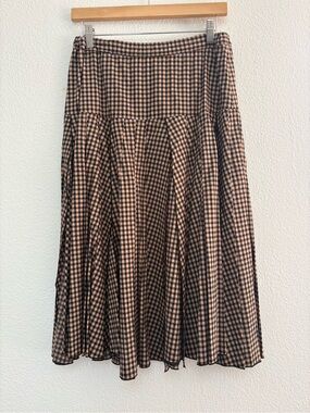 Lunn Gingham A-Line Midi Skirt in Brown and Black